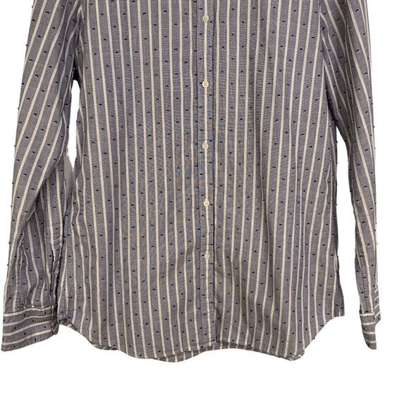 Gap Women's size Medium Tall Blue white silver striped long sleeve button up top - Picture 5 of 13